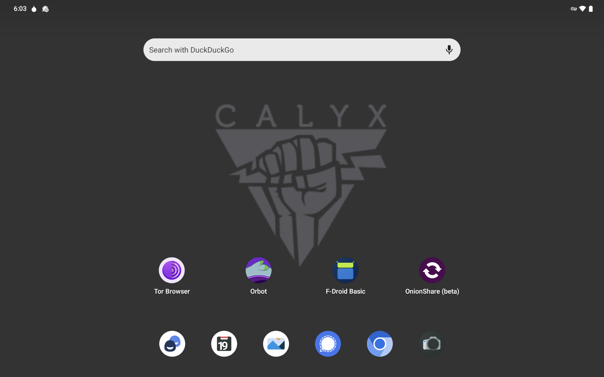 Alt Text: the CalyxOS home screen