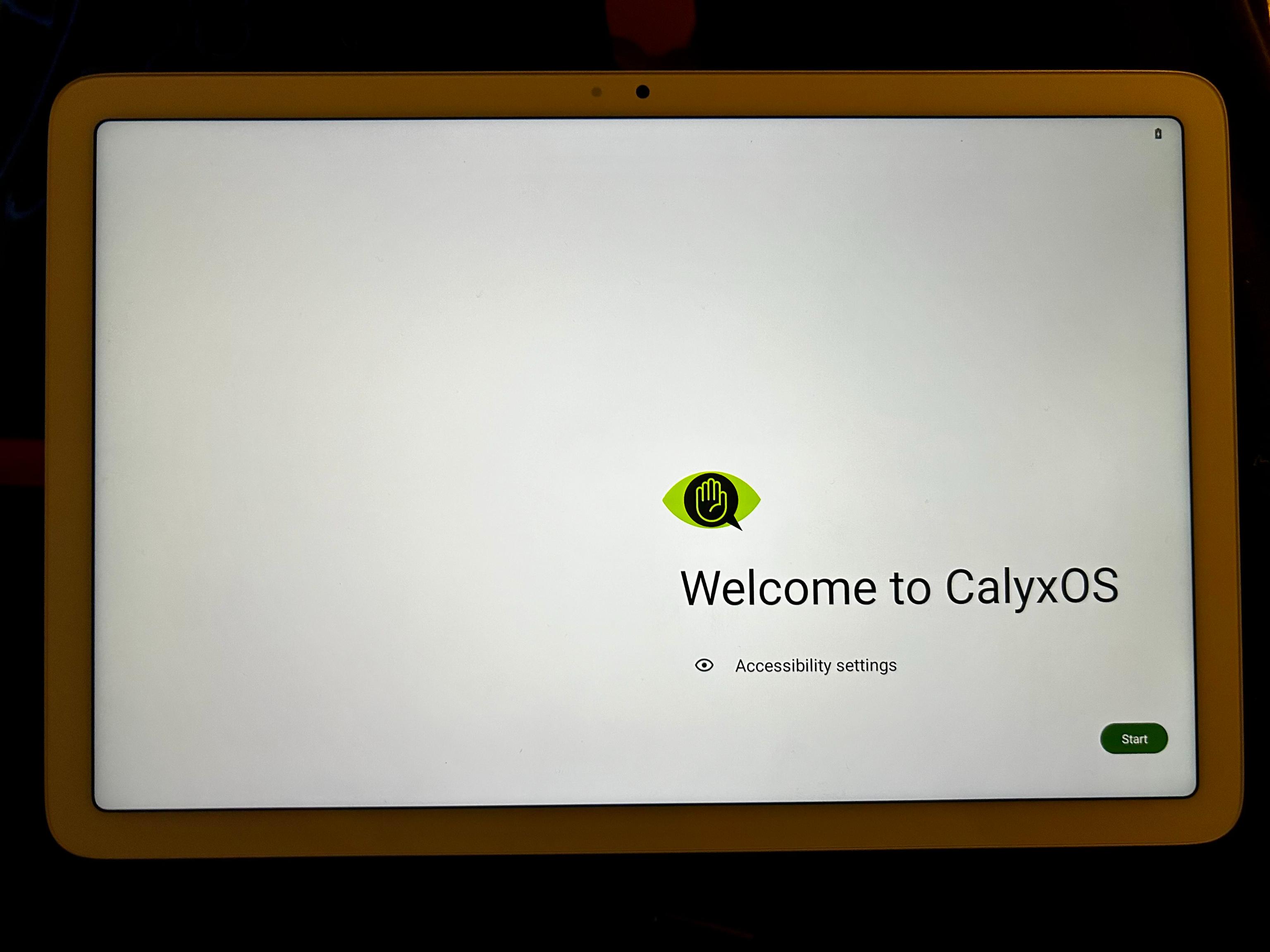 Alt Text: the CalyxOS setup screen